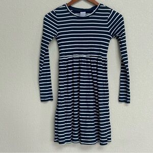 Hanna Andersson Girls’ Navy Blue and White Long Sleeve Striped Dress Size 12